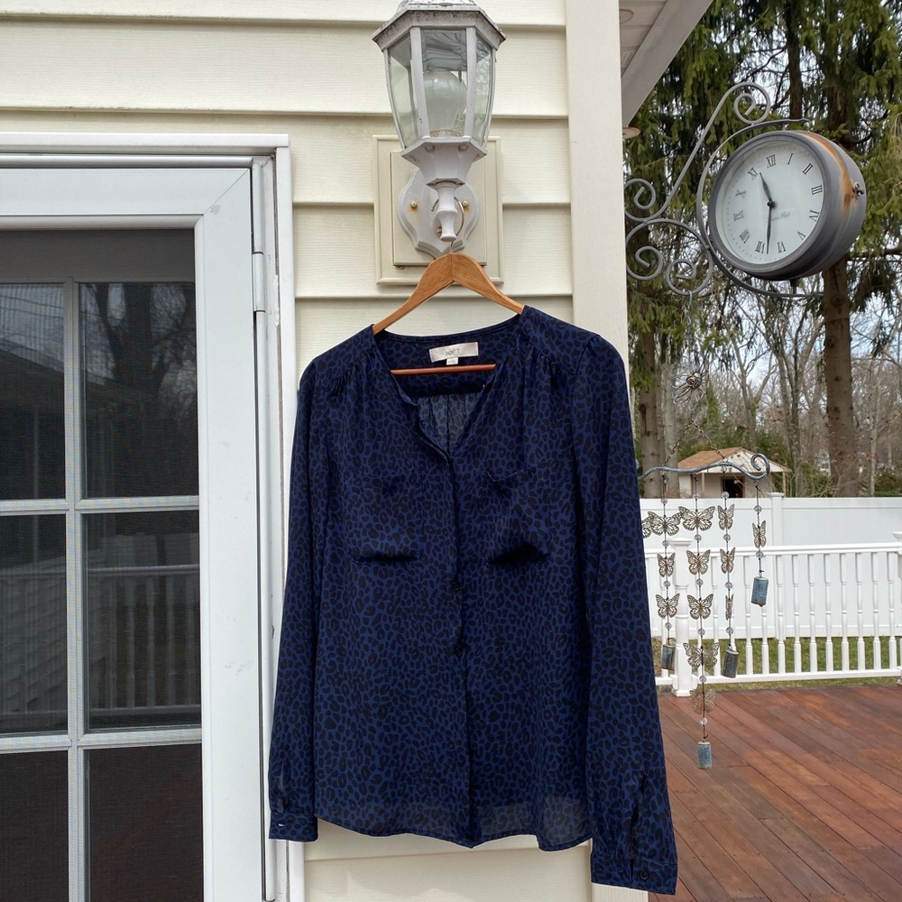 Loft Leopard Print Button Up Chiffon Blouse - image 1